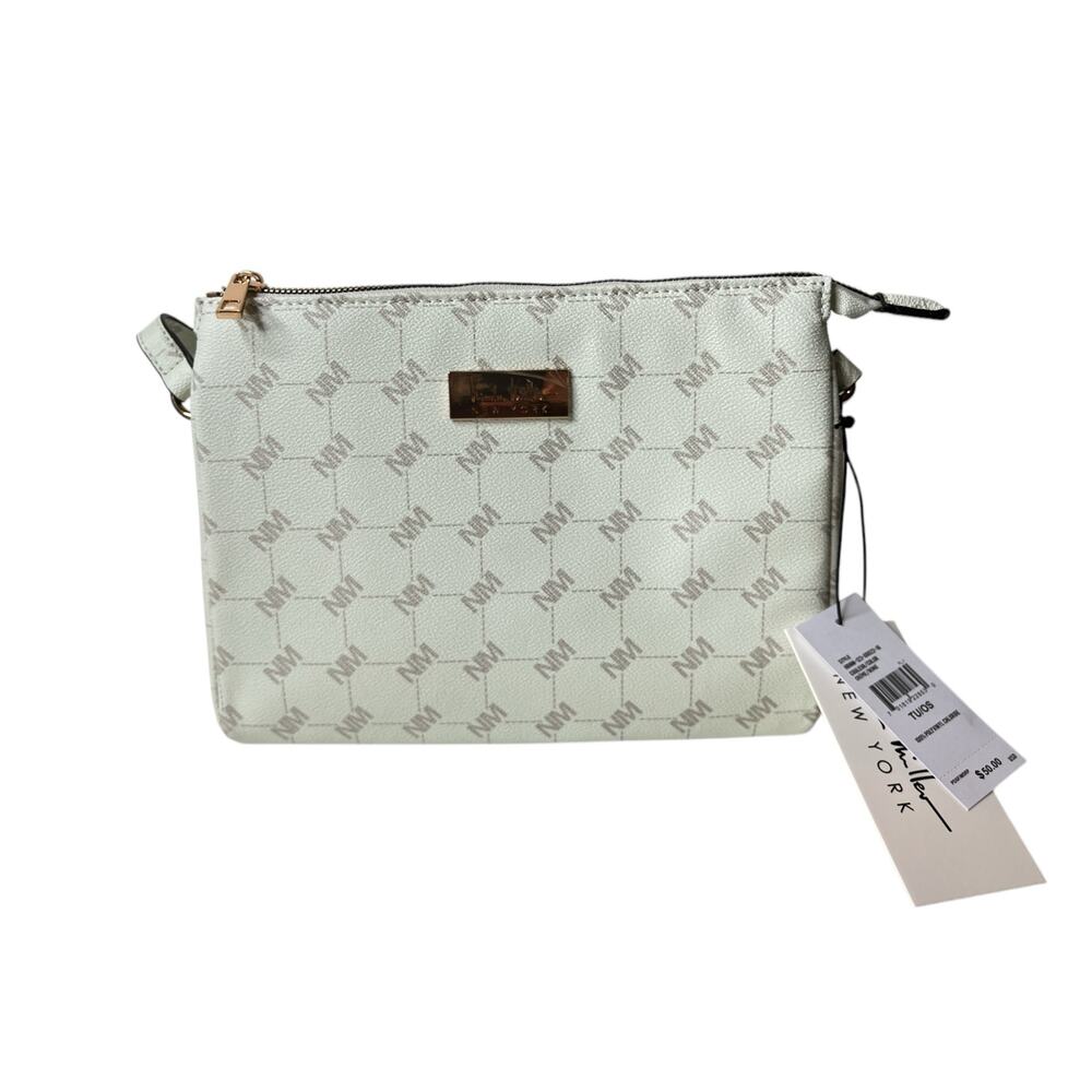 Nicole Miller Creme Gold Logo Crossbody & Earbud Case Purse